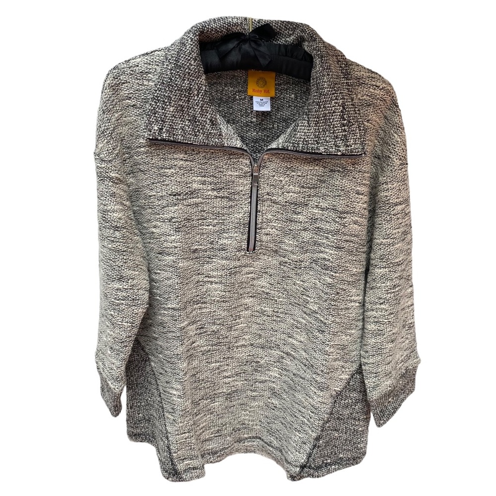 Ruby Rd. Pullover Top 1/4 Zip Reverse Weave Black… - image 1